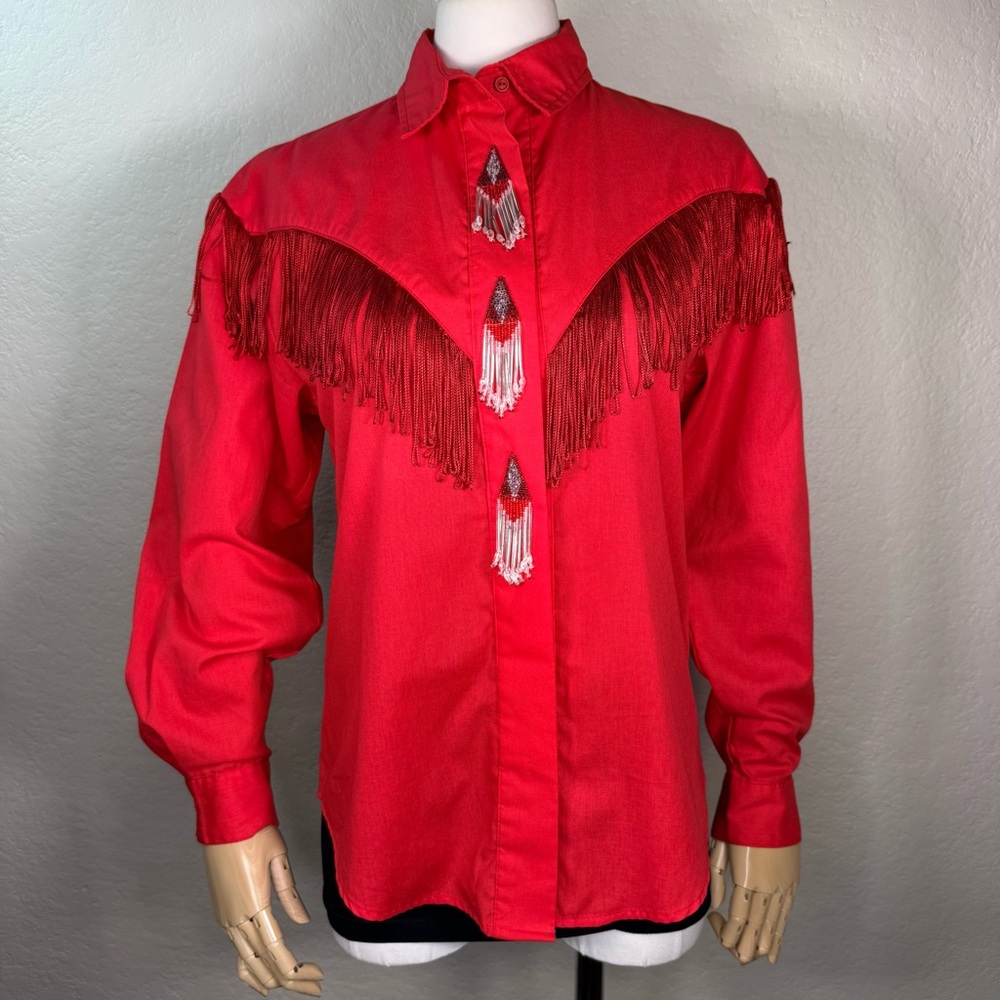 Vintage Western Collection Beaded Fringe Rodeo Cowgirl Cowboy Shirt SMALL EUC - Picture 2 of 16